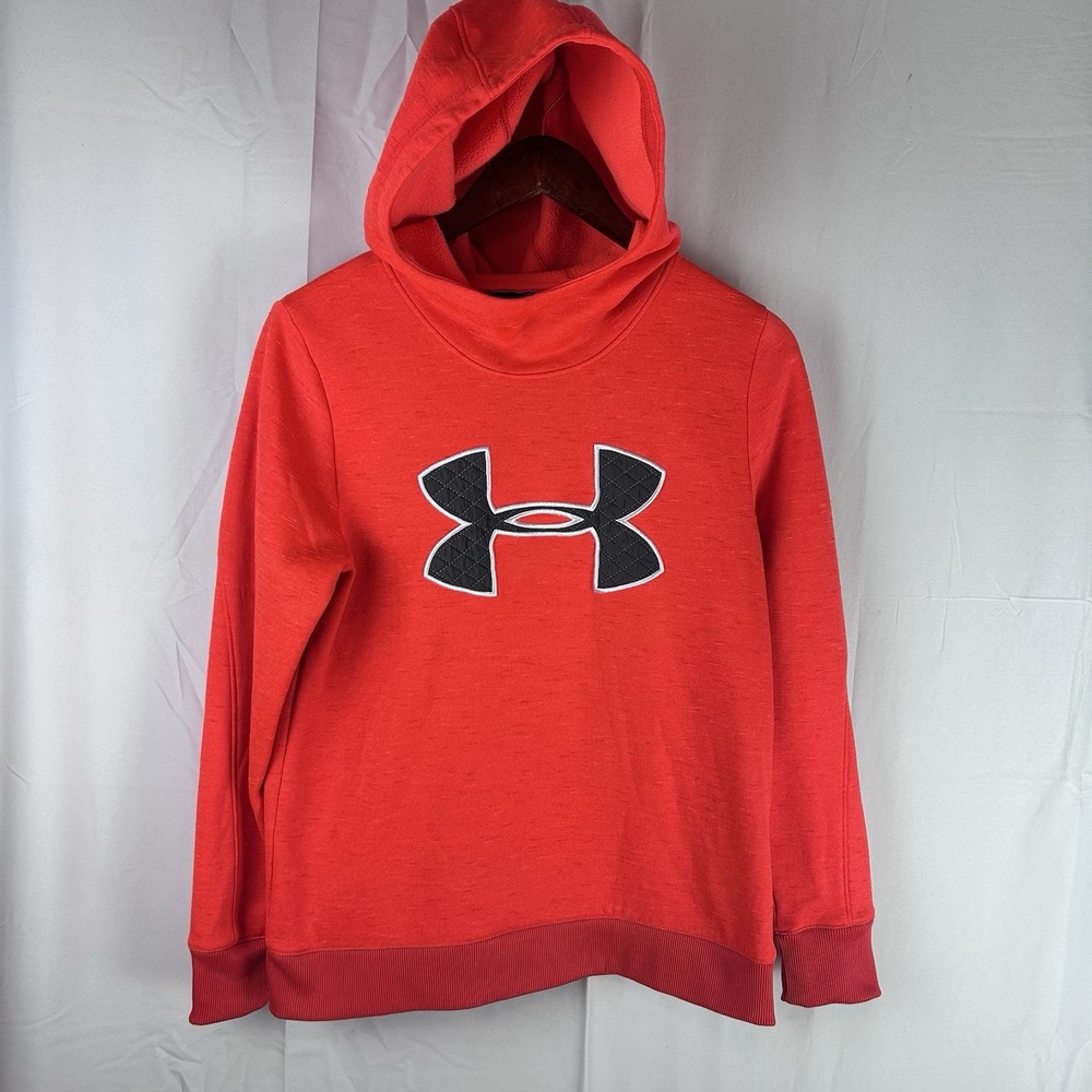 Under Armour Hoodie Womens Size Medium Loose Fit Orange Long Sleeve Logo